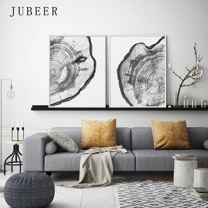 

Tree Rings canvas painting Black And White Tree Wall Art Log Slice Print Wood Poster Modern Wall Decor paintings on the wall
