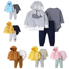 Одежда для маленьких девочек, куртка с капюшоном с длинным рукавом + комбинезон с мультяшным Китом + штаны, наряд для новорожденных, Модный комплект одежды для младенцев от 6 до 24 месяцев, 2021