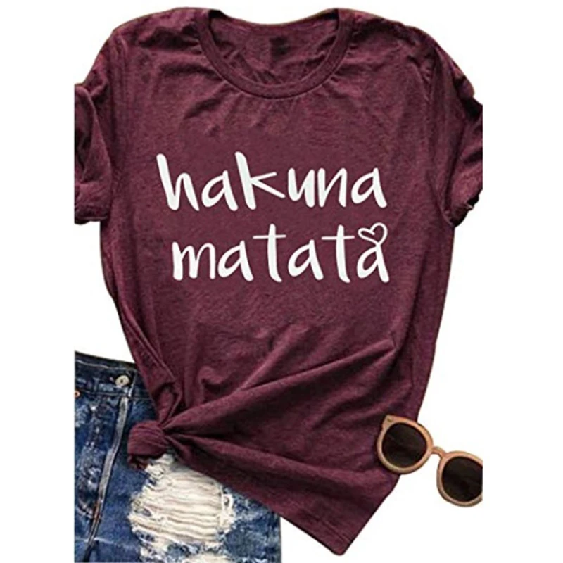 

O-neck Ladies T-shirt Top Women's Fashion Hakuna Matata Letter Print Summer T-shirt Casual Short Sleeve Shirt Print Short Sleeve