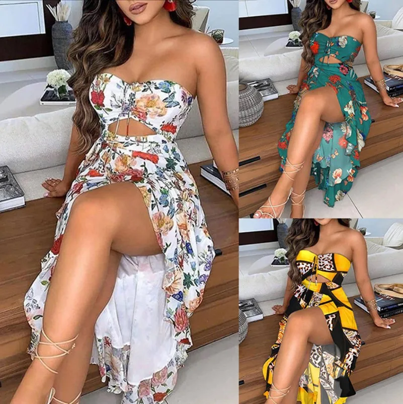 

Середины Длина платье женские летние 2021 Новые Топы с открытыми плечами с оборками с открытым подолом Женская одежда с v-образным вырезом без...