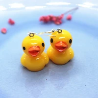 2pairset fashion cute mini little yellow duck plastic charms earrings korean style women gift jewelry