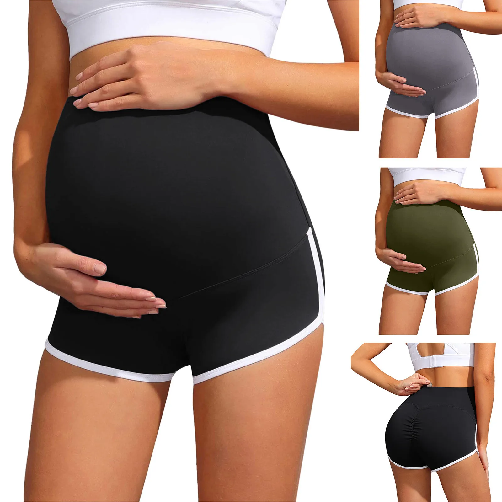 

Maternity Yoga Shorts Women Over Belly Bump Leggings Solid Safety Pants Elastic Short Leggins High Waist Pregnancy Trousers A50