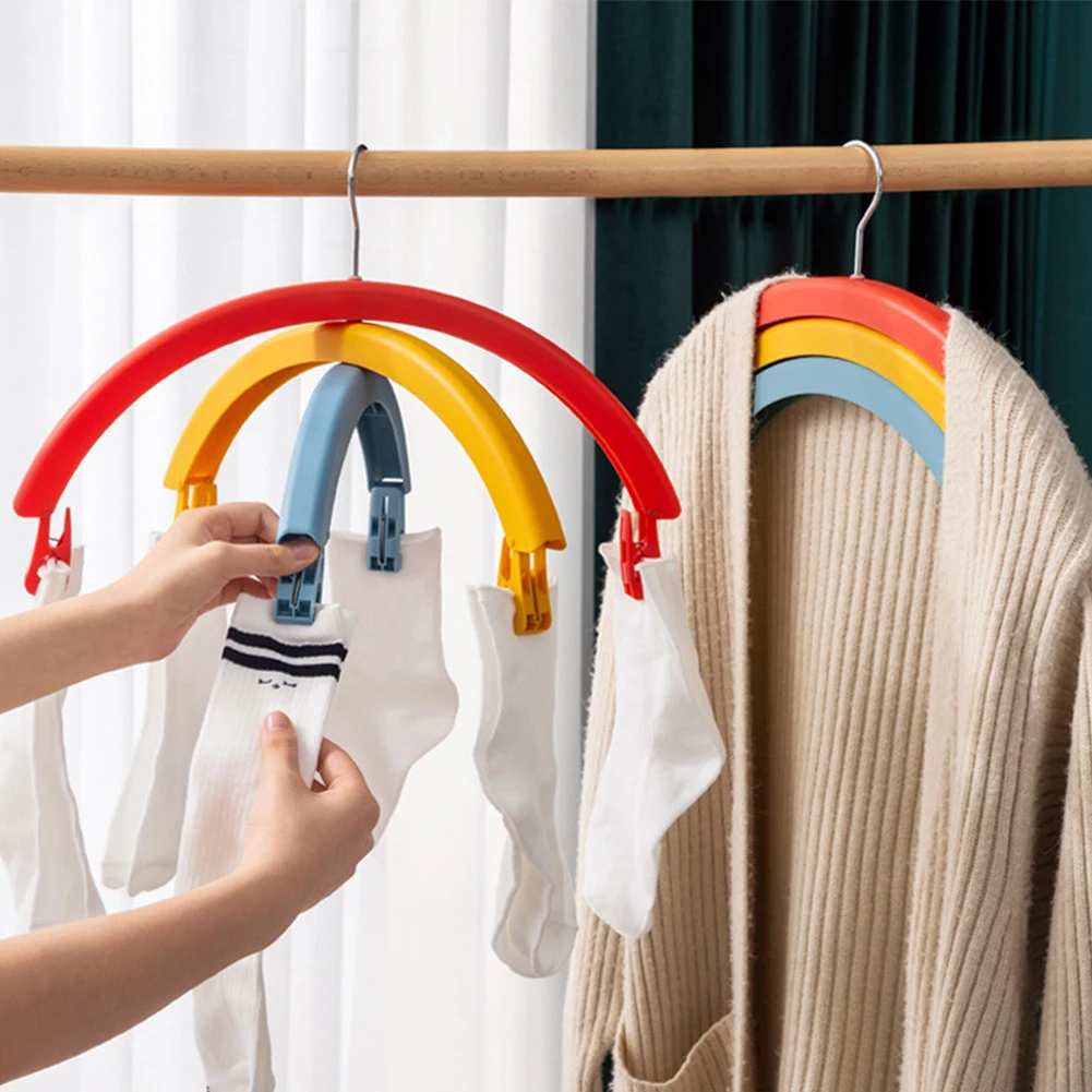 

Multifunctional Clothes Hanger Rack Rainbow Rotating Racks Three-Layer Drying Rack Clothes Hanger with Clip