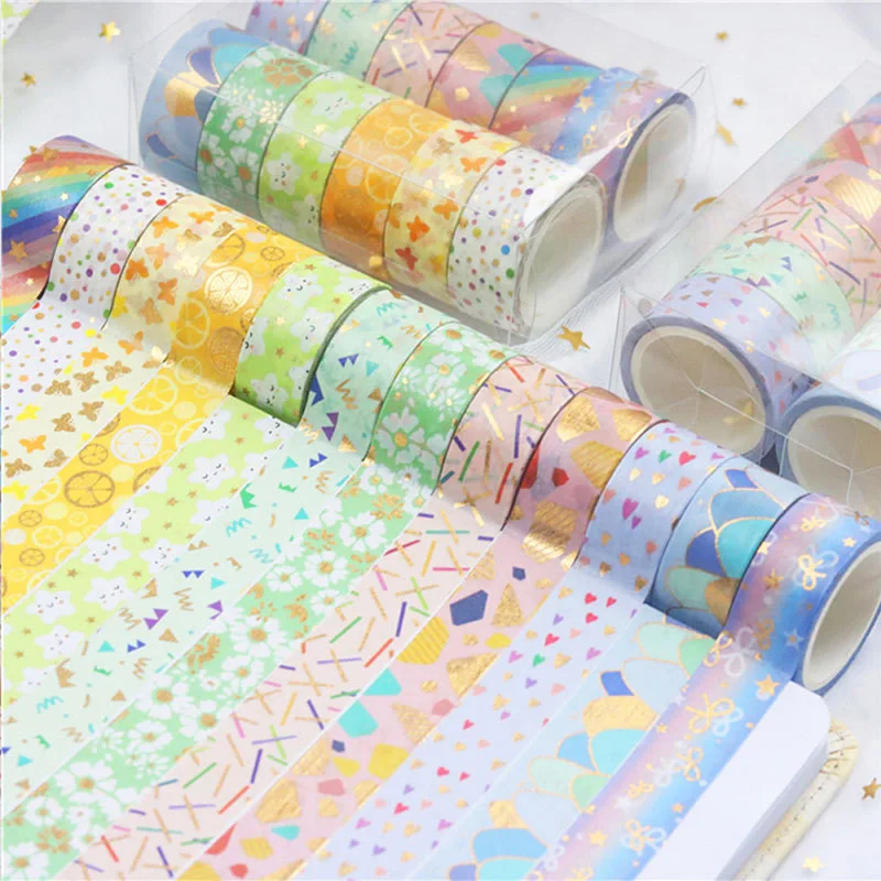 

Flower Pattern Bronzing Masking Tape Set DIY Hand Account Decoration Scrapbooking Journal Stickers