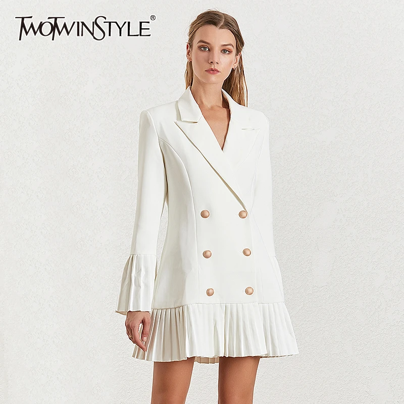 TWOTWINSTYLE Плиссированное пальто пэчворк для женщин воротник с лацканами длинный