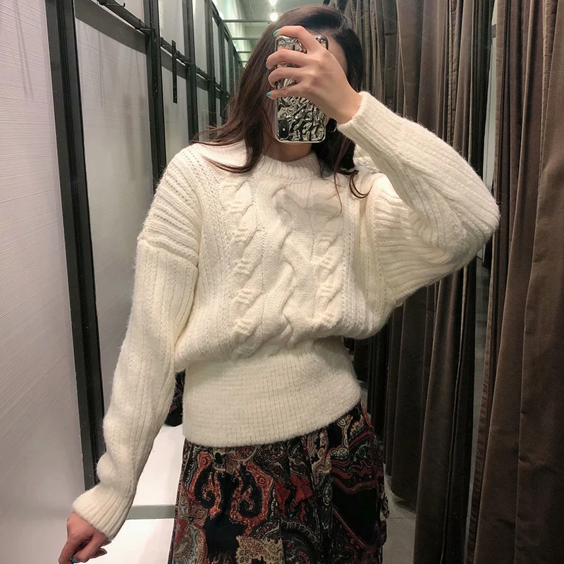 

Thicken Sweater Girl Long Sleeve Casual Loose Knit Pullovers Women Autumn Solid color Irregular lines sweater winter