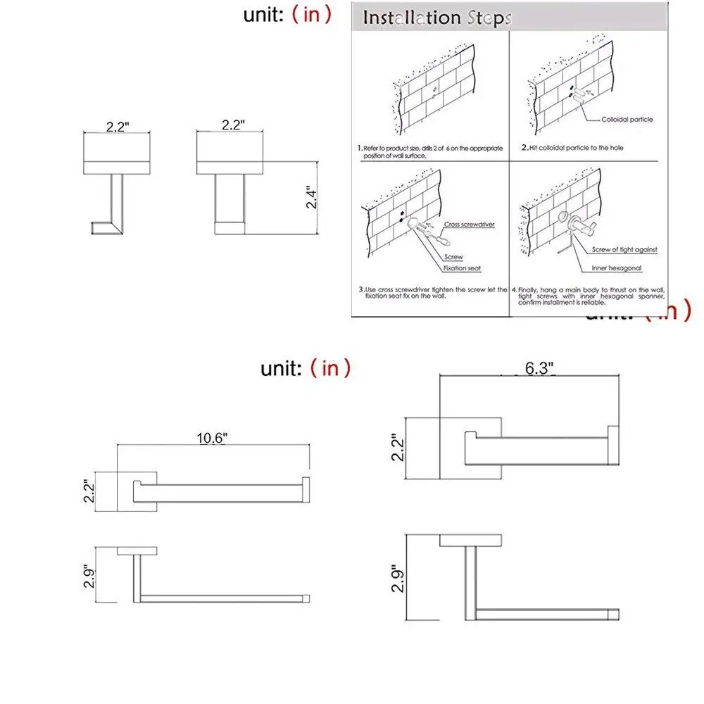 Набор аксессуаров для ванной комнаты из нержавеющей стали SUS 304 однотонный