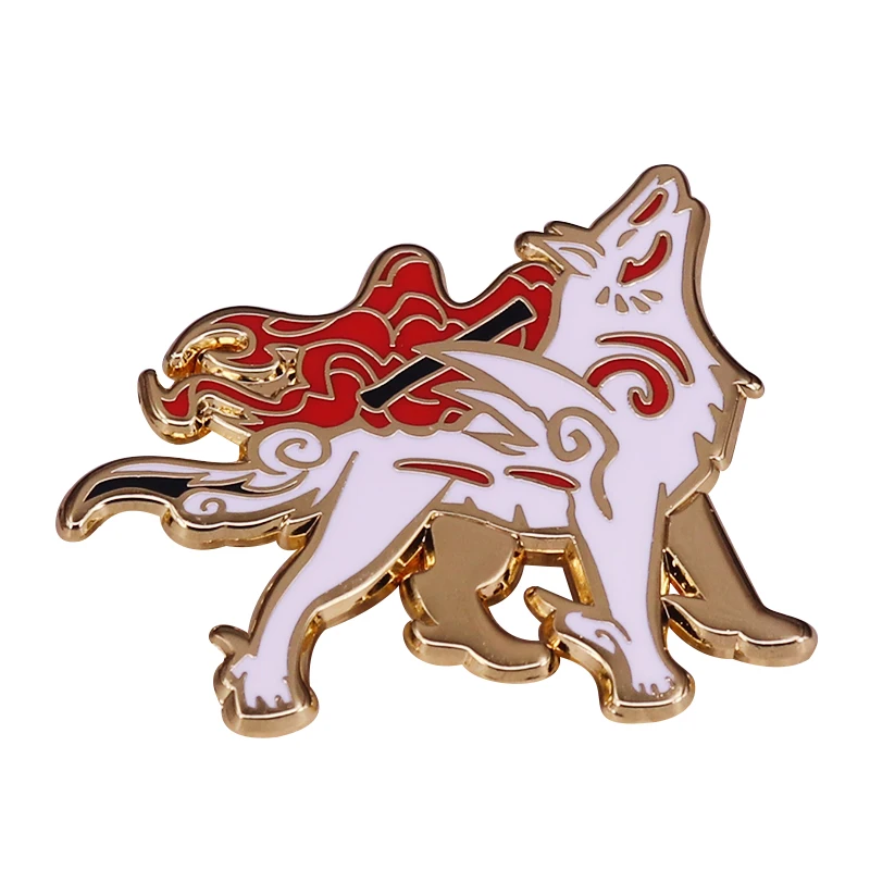 Японская мифология вращающаяся брошь Okami Amaterasu булавки эмалированные