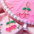 Женские серьги-подвески с эмалью, розовые сережки в форме сердца и вишни, вечерние серьги для девушек и студентов