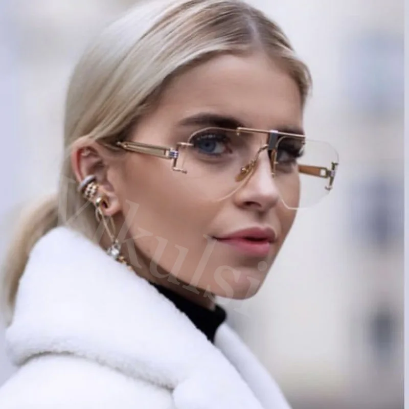 Женские квадратные солнцезащитные очки без оправы Модные прозрачные в стиле