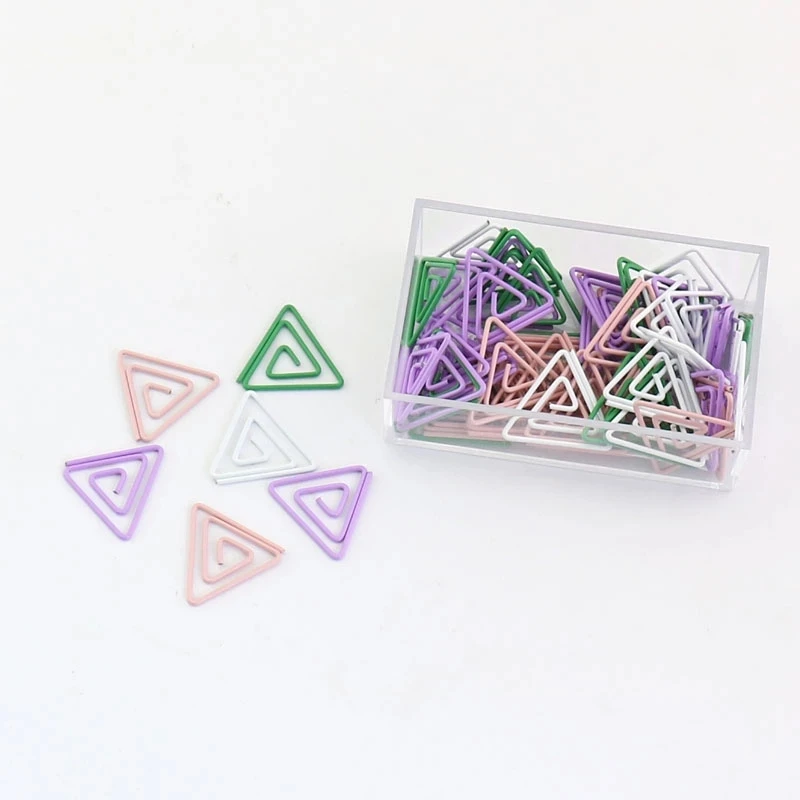 

ALLTU 60/box Triangle colored metal paper clip bookmark stationery school office supplies envelope ticket holder