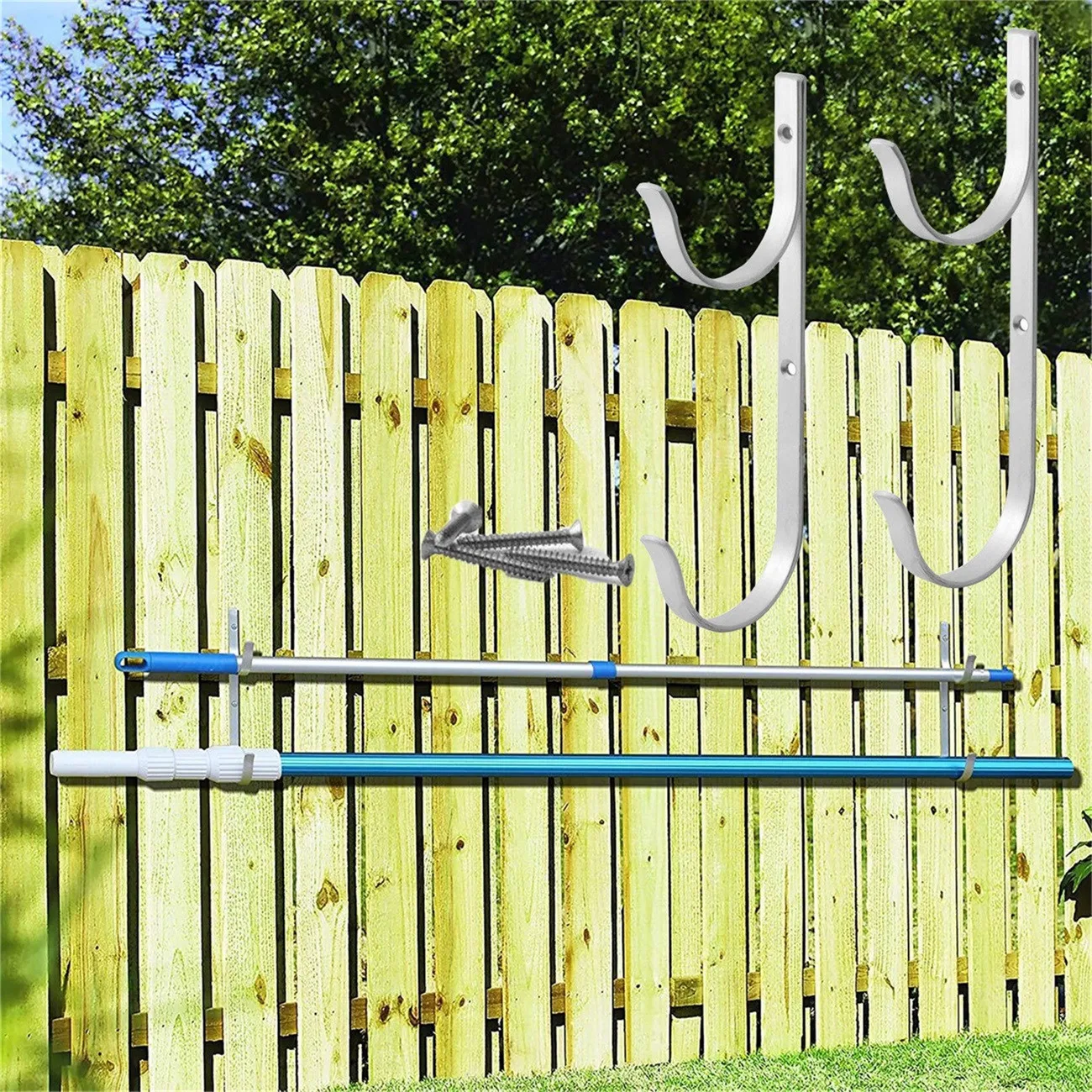 

Swimming Pool Aluminum Rod Hook Set, 1 Piece (2 Hooks), For Telescopic Rod,Rake Multifunction Hooks Kit For Garden Tools Skimme