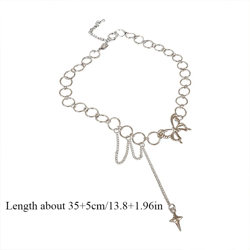 

2021 New Hollow Butterfly Cross Long Tassel Punk Link Chain Necklace Clavicle Choker for Women Jewelry Halloween Party