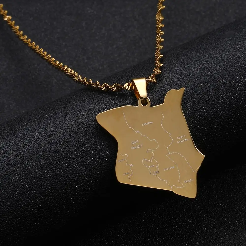 Ожерелья-подвески из нержавеющей стали с картой Кении золотого цвета ювелирная
