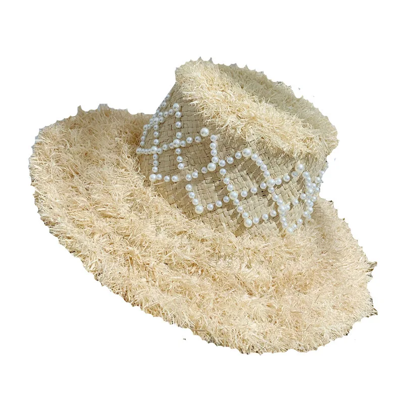

Пляжная шляпа из рафии с жемчугом для женщин