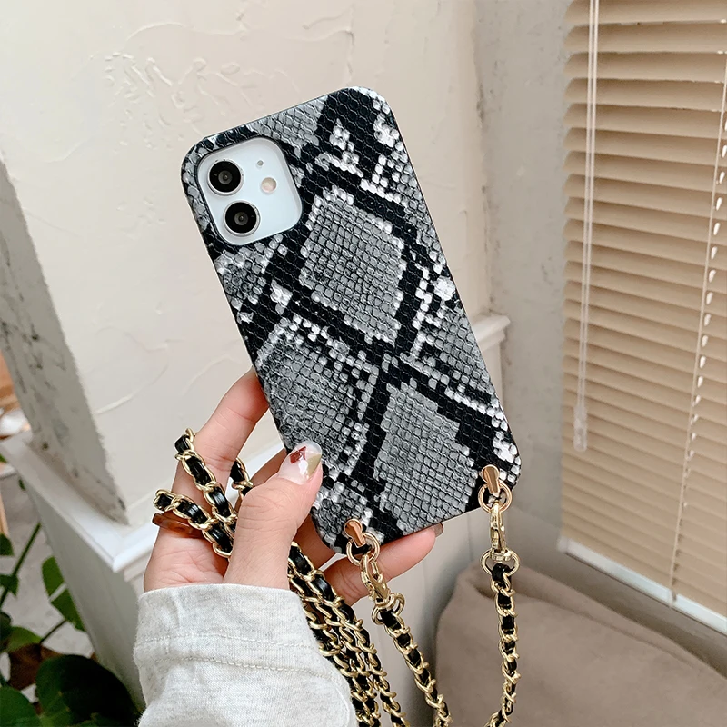 Crossbody Strap Cord Luxury Crocodile Snake Skin Leather Phone Case For iphone 14 14ProMax 14Plus 13Promax 13 12 11 Cover