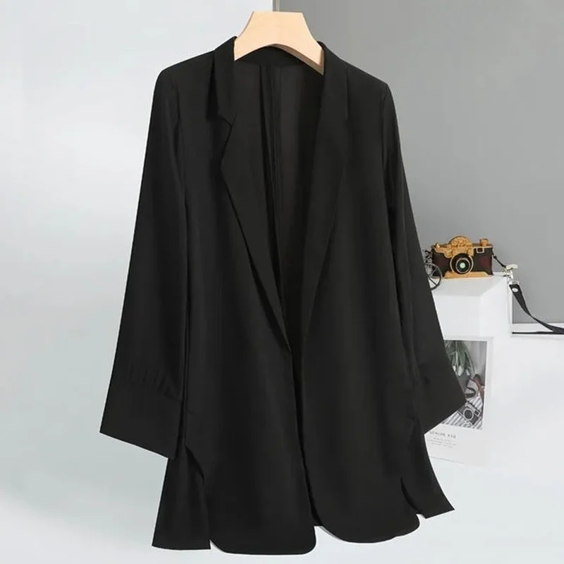

Thin small suit jacket women's medium and long 2021 summer new design sense niche chiffon suit sunscreen top