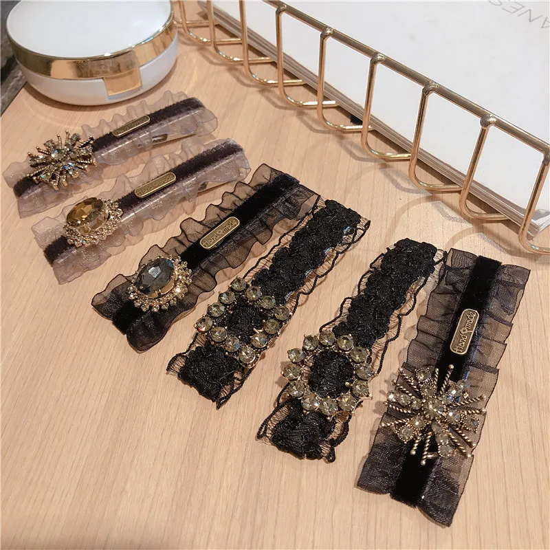 Корейские модные кружевные стразы хрустальные заколки для волос Элегантные