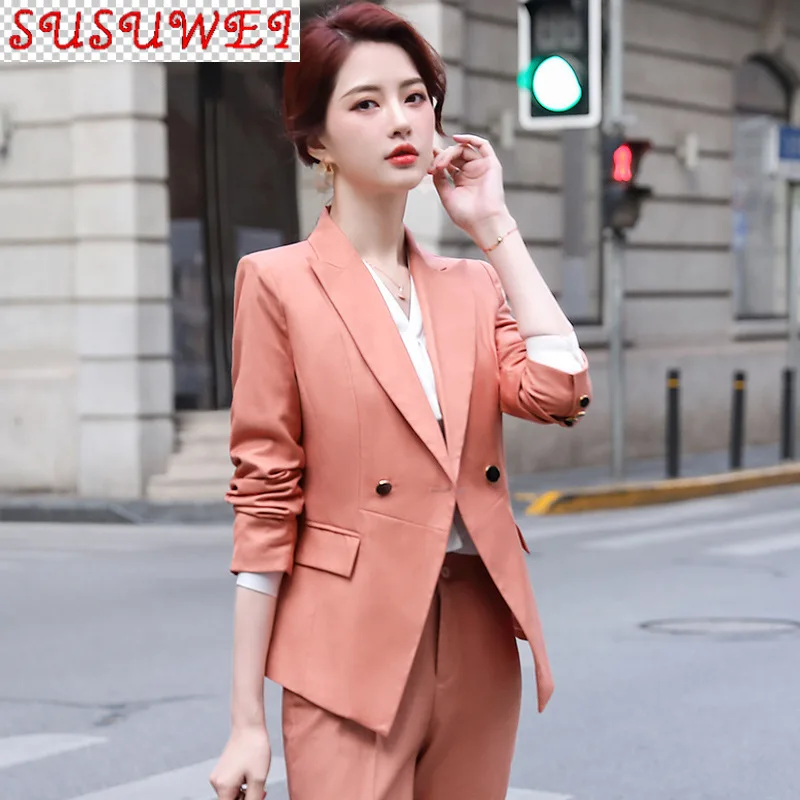 

Новинка Осень-зима 2021, Женский высококачественный офисный костюм из двух предметов, Модная элегантная женская куртка, профессиональные ком...