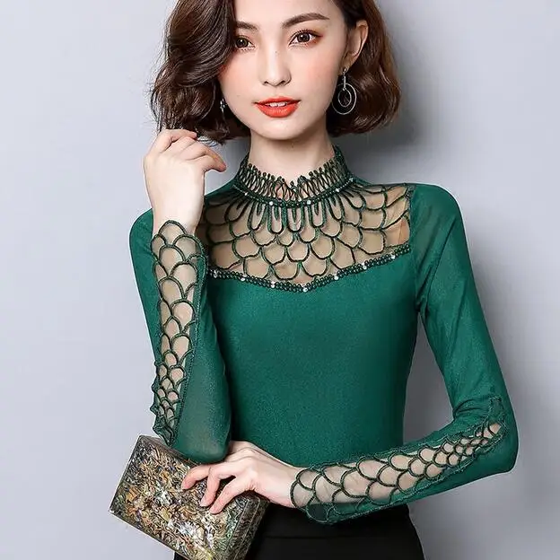 S-4XL женская блузка рубашка хит продаж осень 2020 длинный рукав ажурные кружевные