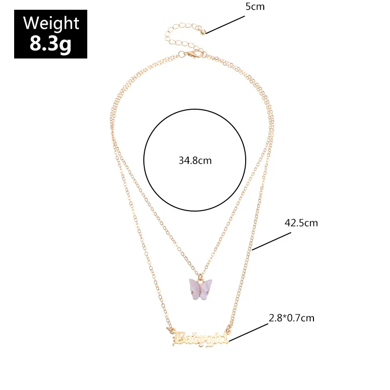Personality Babygirl Letters Necklace For Female Womens Multicolor Acrylic Butterfly Summer Girls Layers Necklaces Jewelry | Украшения и