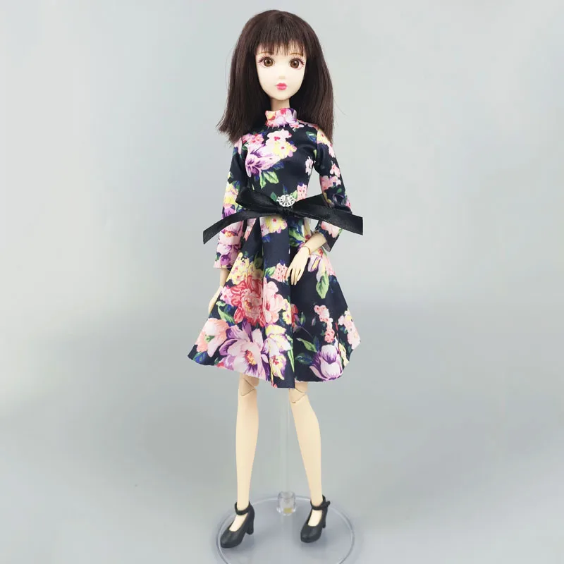 Модная Одежда для кукол Барби наряды цветок 1/6 короткие платья с длинным рукавом