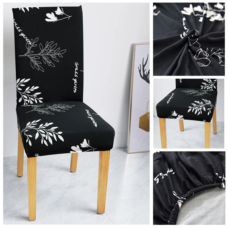 Черно-белый чехол для стула с цветочным принтом универсальный размер моющиеся