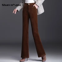 corduroy pants women high waist winter flare pants large size trousers for women loose bell bottom brown velvet warm pants