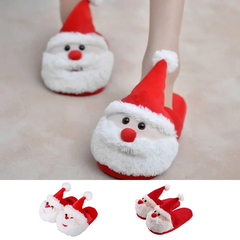 

Sweet Women Men Winter Warm Home Slippers Children Indoor Shoes Cartoon Santa Claus Slip On Soft Flats Slides For Christmas