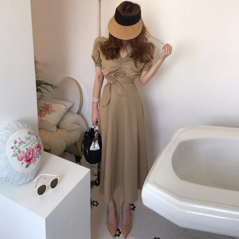 

Summer Women Two Piece Set Skirt Short Sleeve Sexy V-neck Draped Blouse and High Waist Maxi Long Skirt Elegant Korean 2 Piece