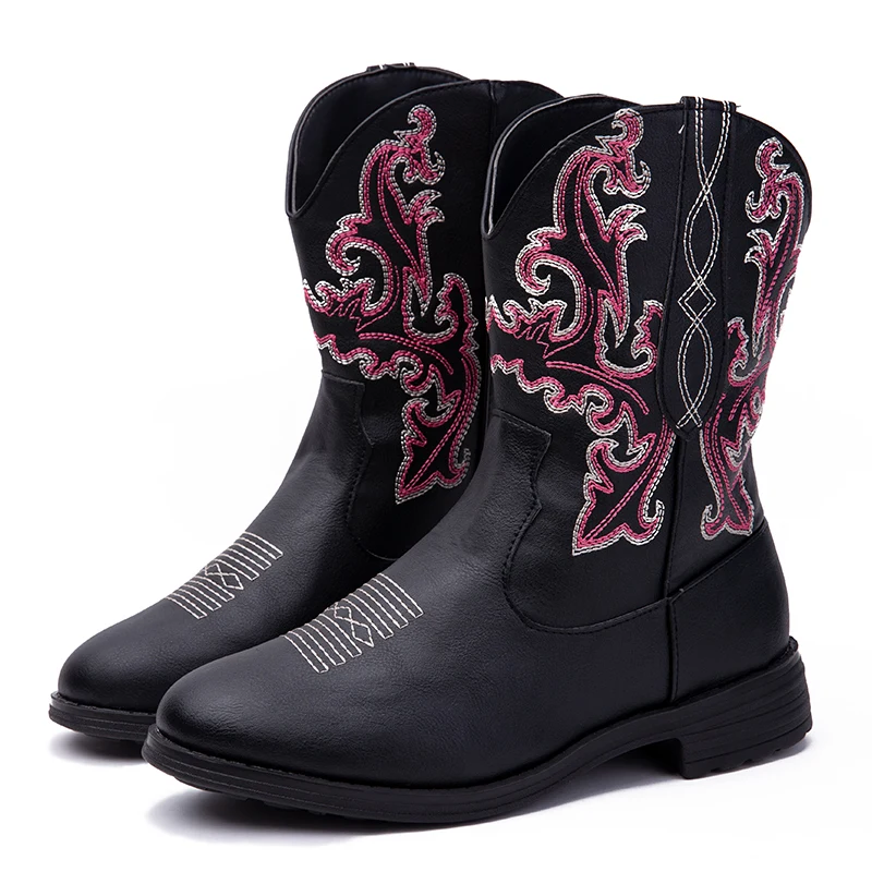 Ботинки в ковбойском стиле с вышивкой Женские ботинки из искусственной кожи
