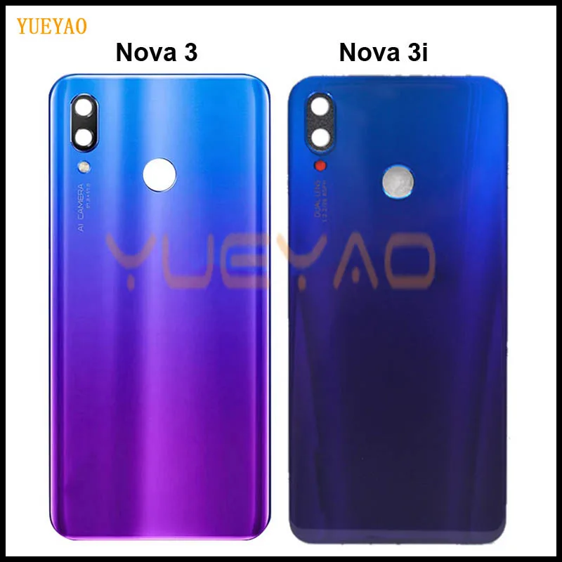 Задняя крышка батареи для Huawei Nova 3 3i с объективом и без желтая черная синяя