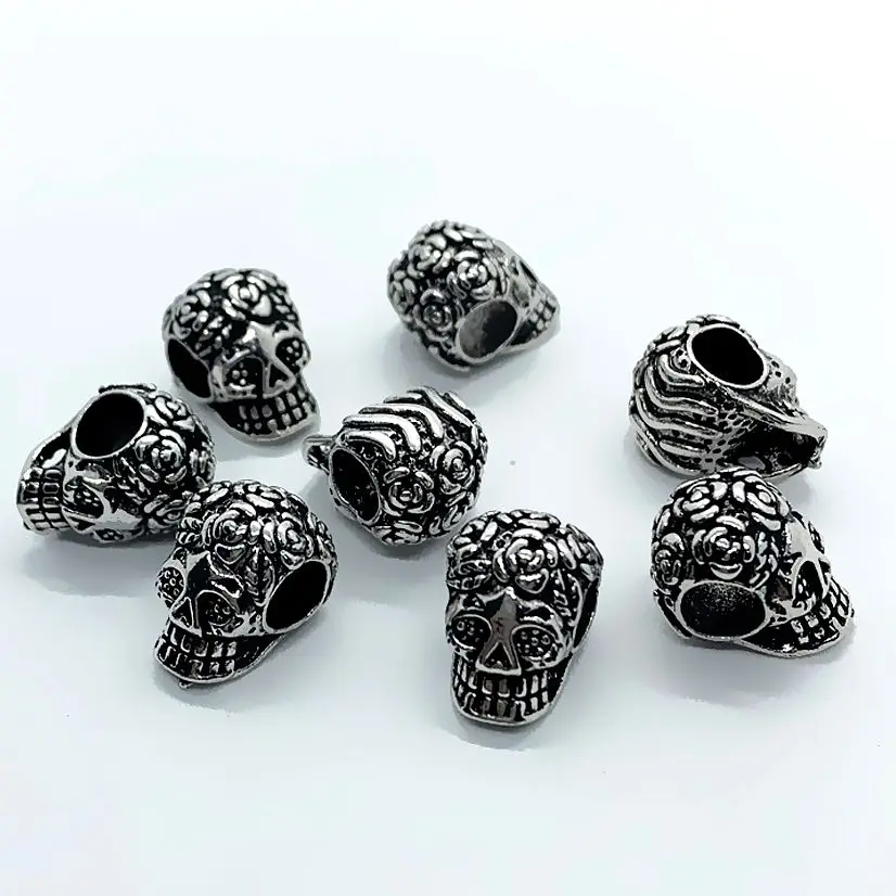 Изысканная Металлическая резьба 3D череп Большое Отверстие Бусины Очарование
