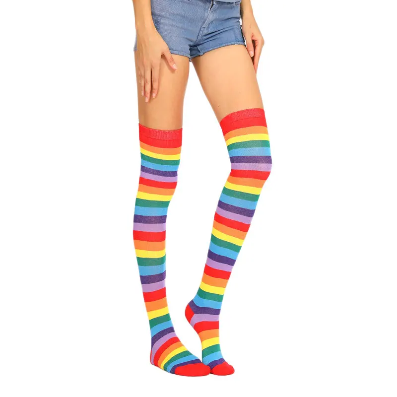 

Rainbow Striped Long Tube Medium Thickness Over the Knee Free Size Copsplay Fashion Christmas Show Girl Stockings