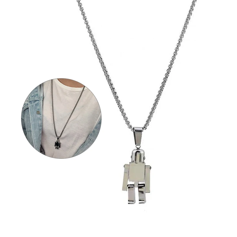 Модное ожерелье из нержавеющей стали кулон робот колье хип-хоп цепь