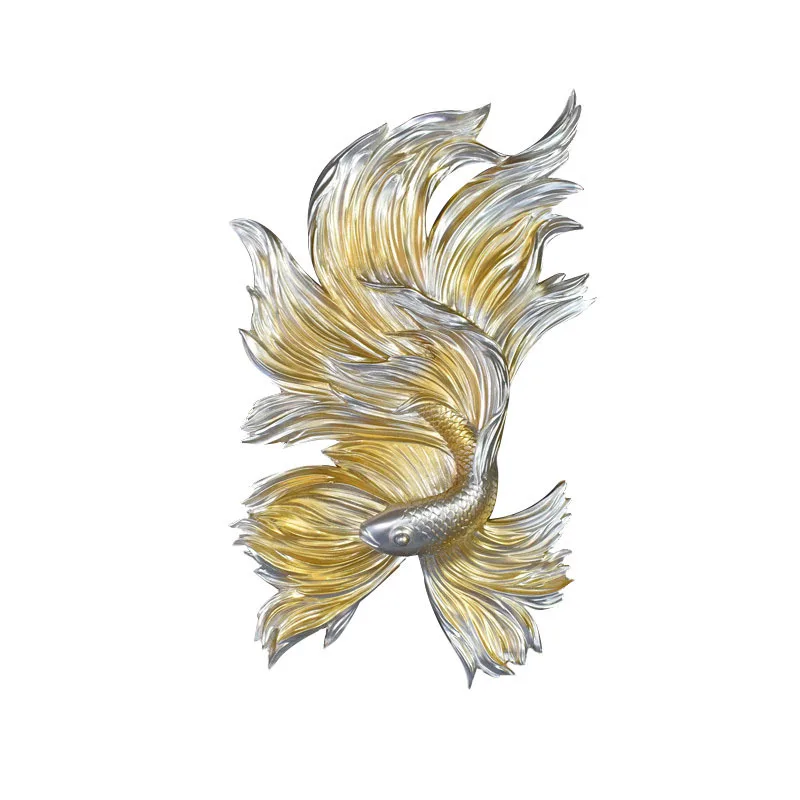 

Golden Guppy Wall Hanging Resin Fish Pendant Ornaments Living Room Sofa Background Room Wall Decoration Home Decor Modern