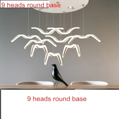 9 heads -Round Скандинавский дизайн чайки светодиодные люстры для бара/кухни птицы Люстра Потолочный акриловый Блеск подвесной светильник - Цвет абажура: 9 heads -Round