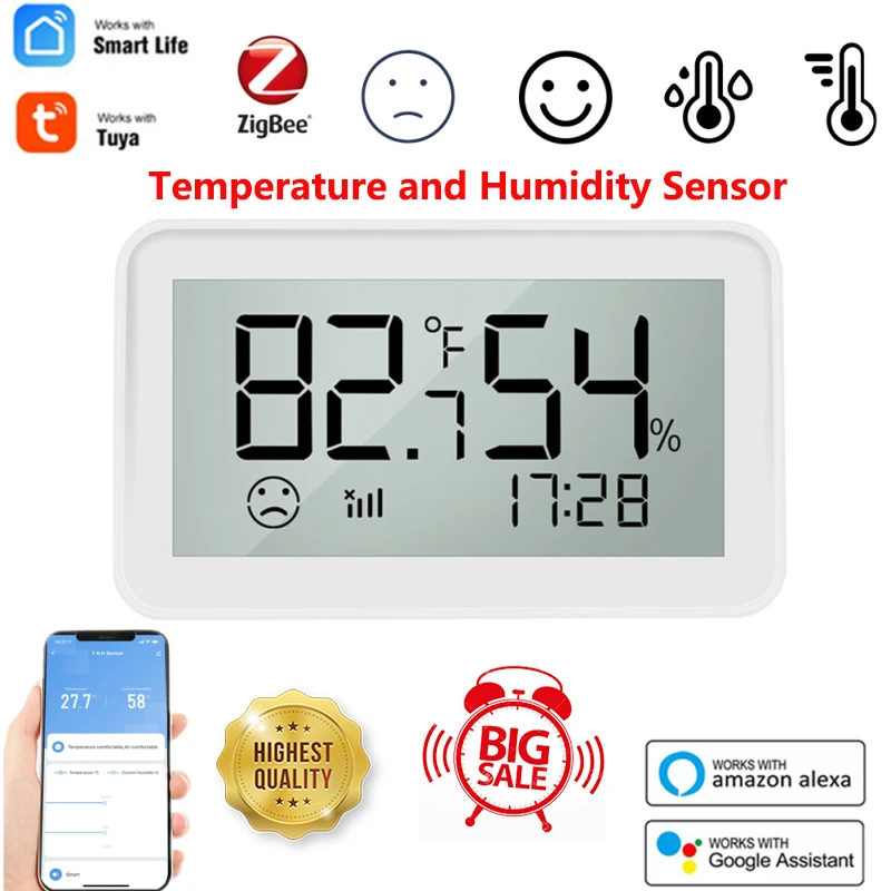 

Tuya Zigbee Temperature Humidity Sensor And Lux Light Detector With LCD Screen Works With Tuya Zigbee Hub