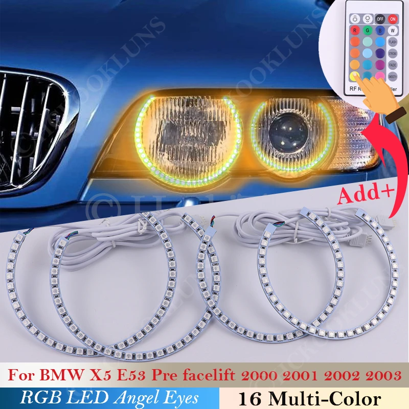 

Светодиодный RGB Ангельские глазки для BMW X5 E53 предварительно 2000 2001 2002 2003 головной светильник гало кольца светильник разноцветное Цвет измене...