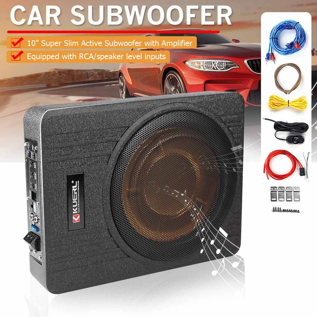 

10" 600W Car Active Subwoofer Audio Speaker Amplifier Super Slim Subwoofer Bass Amplifier Auto Surround Sound Car Audio System