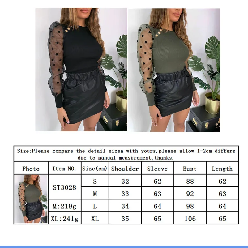 Высококачественные Женские сетчатые блузки в горошек с длинным рукавом офисные