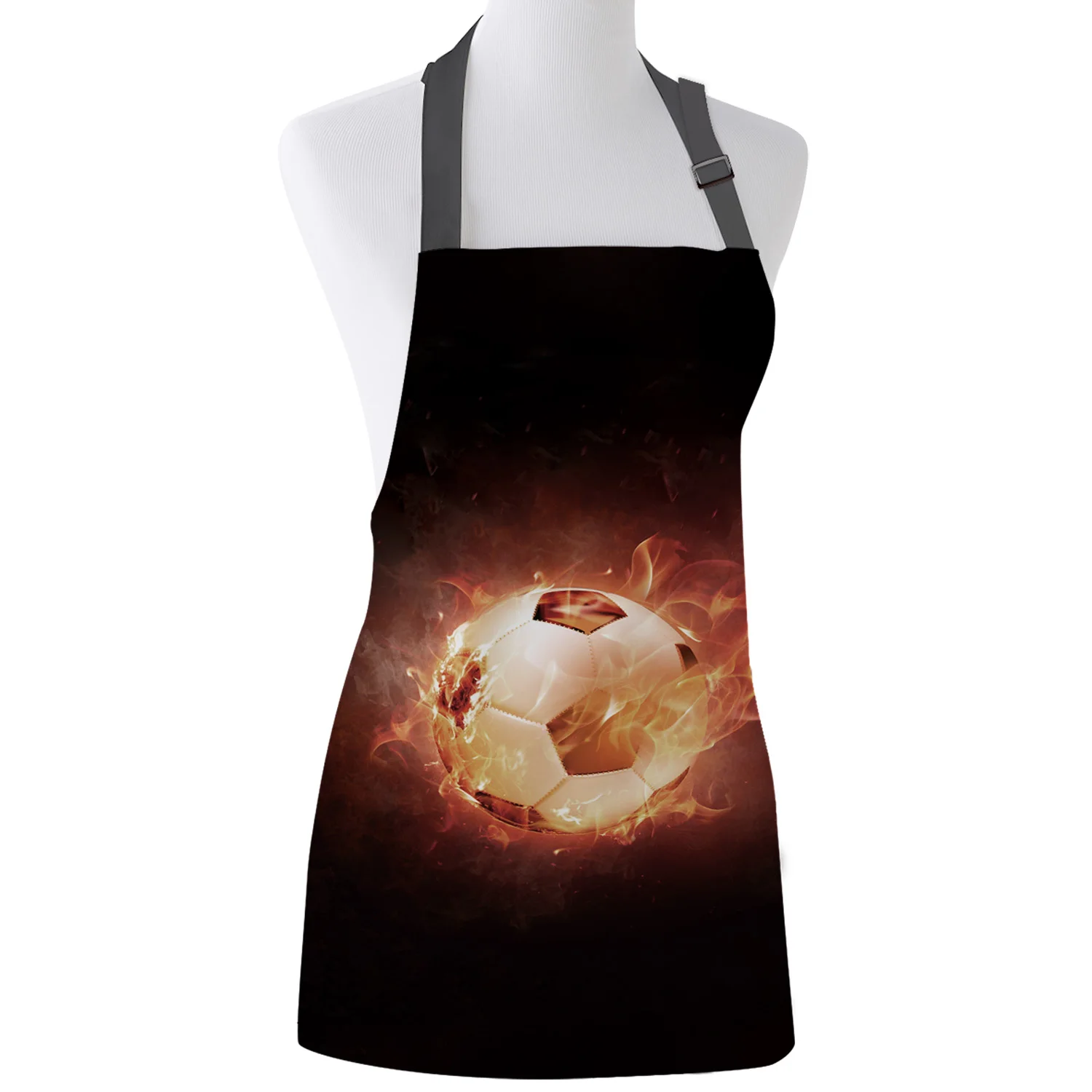 

Кухонный Фартук, футбольные шторы, мячи, футбольное пламя, регулируемый слюнявчик фартуки из парусины для женщин, для приготовления пищи, вы...