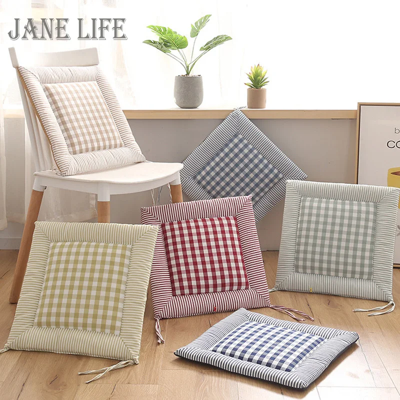 

Pastoral Plaid Chair Cushion Garden Office Home Cotton Linen Pad Futon Tatami Seat Outdoor Square Stool Cushions Sofa Chair Mat