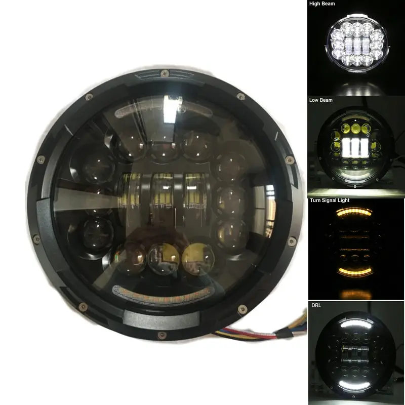 

7Inch 90W Round LED Headlight with DRL Amber Turn Signal Hi-Lo Beam for Jeep Wrangler JK 2012-2013 FLD 1994-2013 Touring Models