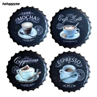 espresso caffe latte beer bottle cap metal coffee wall plaques retro art poster metal vintage tin signs painting home decor 40cm