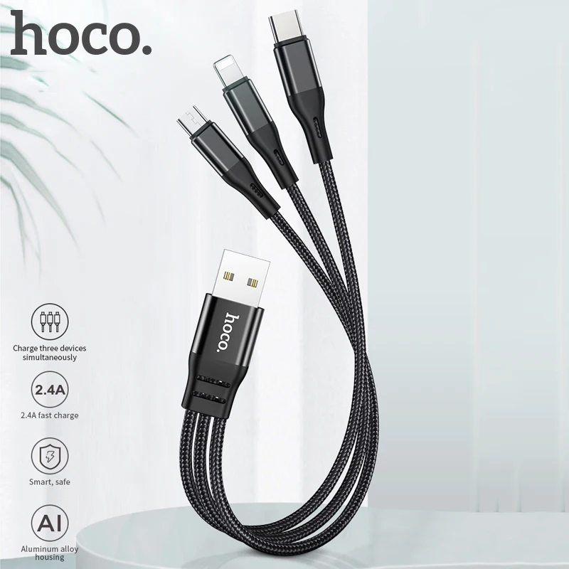 HOCO 3 в 1 USB кабель для iPhone 11 Pro X XS max XR Быстрый зарядный Micro Type C Samsung Galaxy S10 S9|Кабели