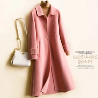 new style square button slim double sided cashmere coat womens woolen coat wool coat mid length over the knee doll collar