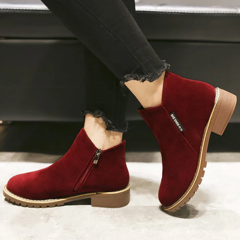 

2021 New Women Martin Boots Autumn Winter Boots Classic Zipper Snow Ankle Boots Winter Suede Warm Fur Plush Women Shoes