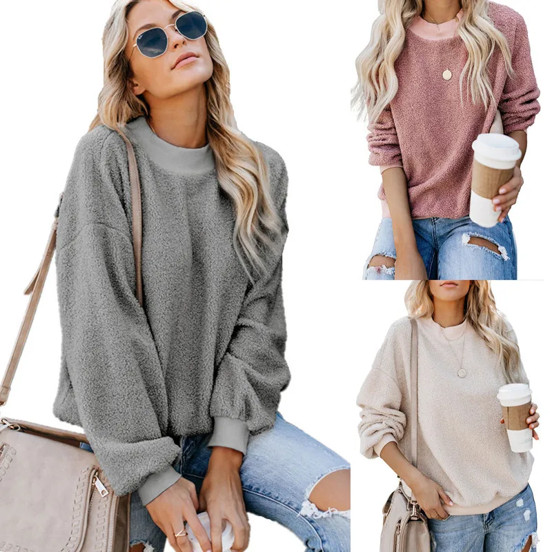 2019 осенне-зимний женский однотонный пуловер с длинными рукавами и круглым