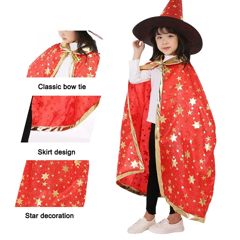 Halloween Christmas Witch Wizard Cloak with Hat Cosplay Set Costumes Party Clothes for Kids Children Girls Boys IK88 |